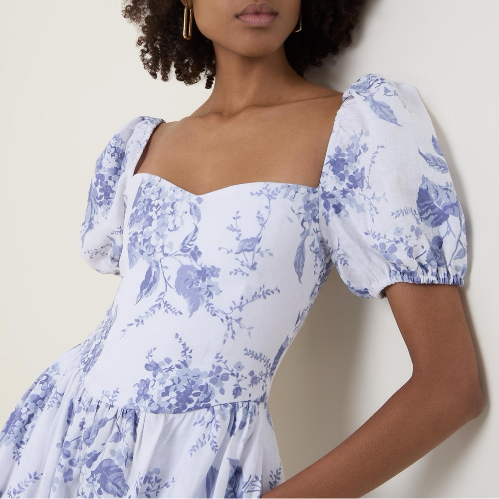 Reformation Cream Midi Dress with Blue Floral Print - Picture 7 of 15